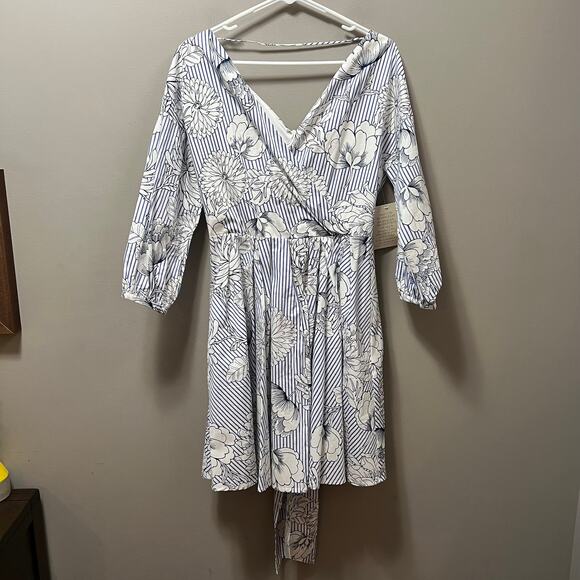 Alexia Admor Striped Floral Print 3/4 Sleeve Dress Sz 6 New - Picture 3 of 8